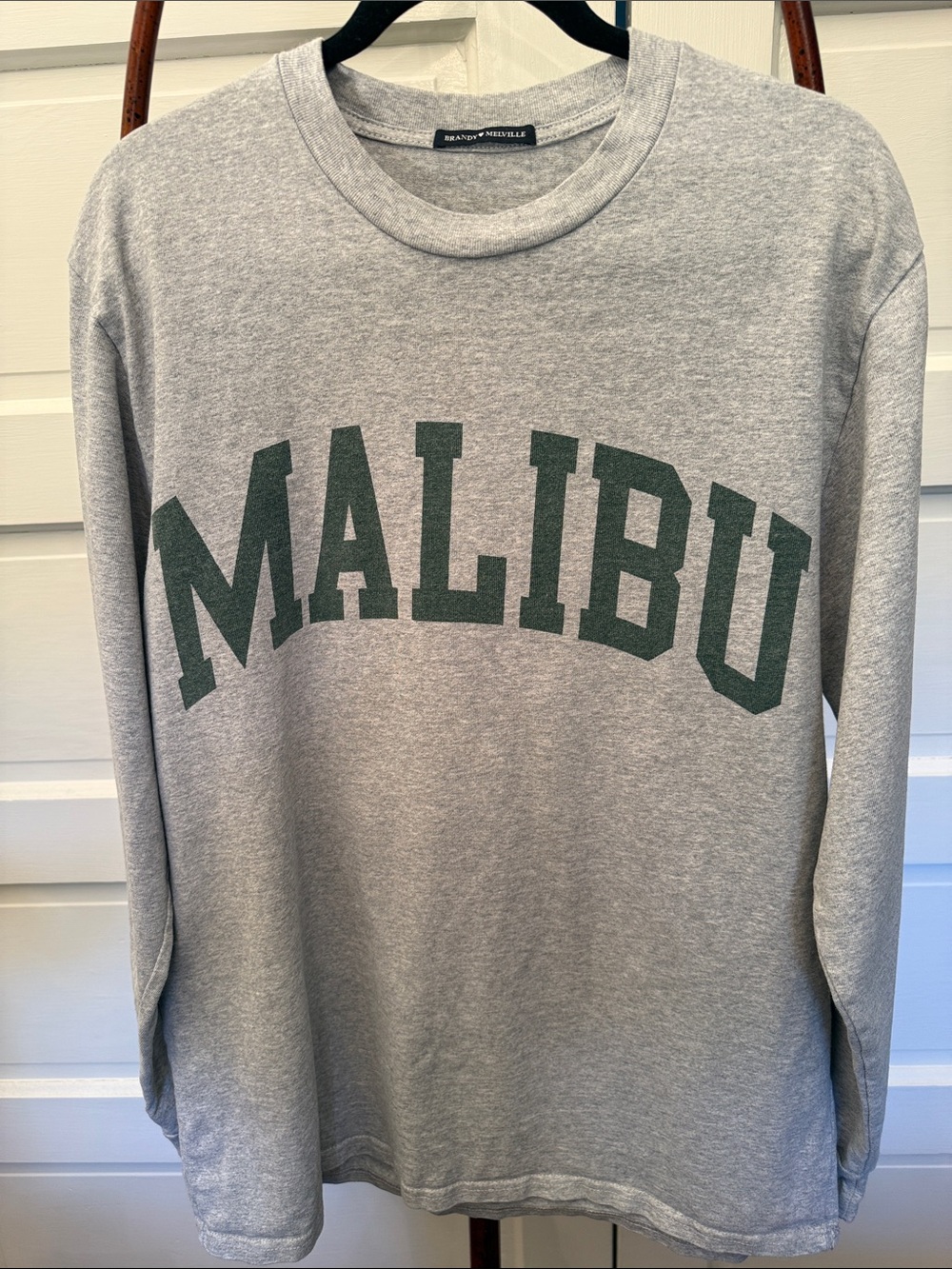 Brandy Melville Malibu Graphic Long Sleeve Tee heavy Gray 100% Cotton One Size
